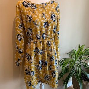 J. Crew Yellow Floral Print Long Sleeve Dress